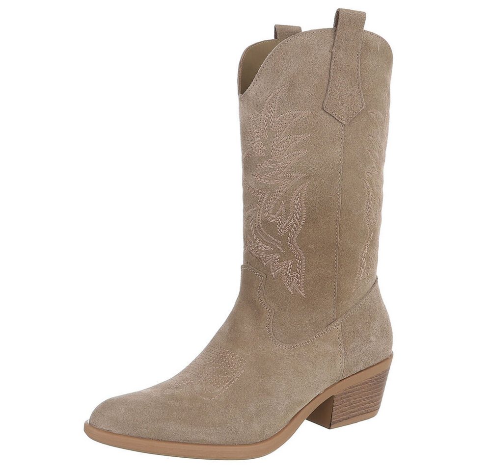 Ital-Design Damen Westernstiefel Echtleder mit Blockabsatz Westernstiefel (92002375) Blockabsatz Stiefel in Grau