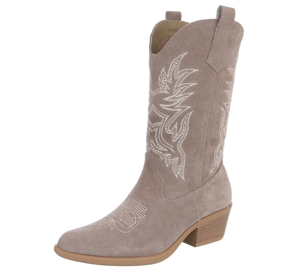 Ital-Design Damen Westernstiefel Echtleder mit Blockabsatz Westernstiefel (92002379) Blockabsatz Stiefel in Grau