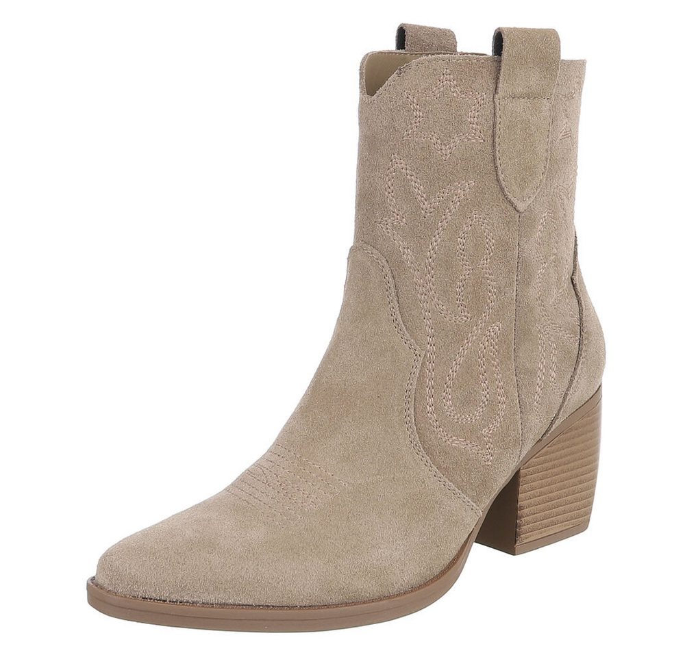 Ital-Design Damen Westernstiefel Echtleder mit Blockabsatz Westernstiefelette (92002340) Blockabsatz Stiefeletten in Grau