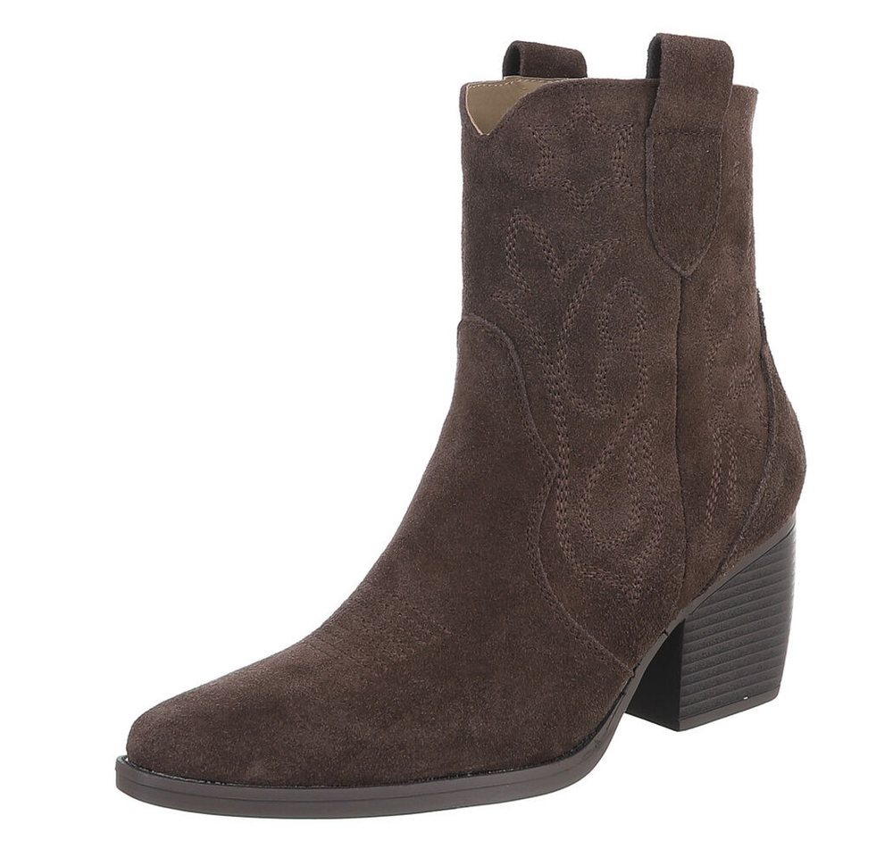 Ital-Design Damen Westernstiefel Echtleder mit Blockabsatz Westernstiefelette (92002351) Blockabsatz Stiefeletten in Braun