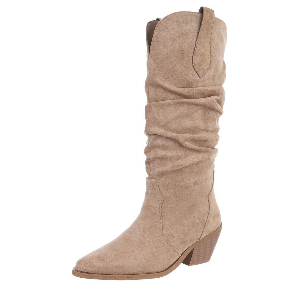 Ital-Design Damen Westernstiefel mit Blockabsatz und hohem Schaft Westernstiefel (92002451) Blockabsatz Stiefel in Hellbraun