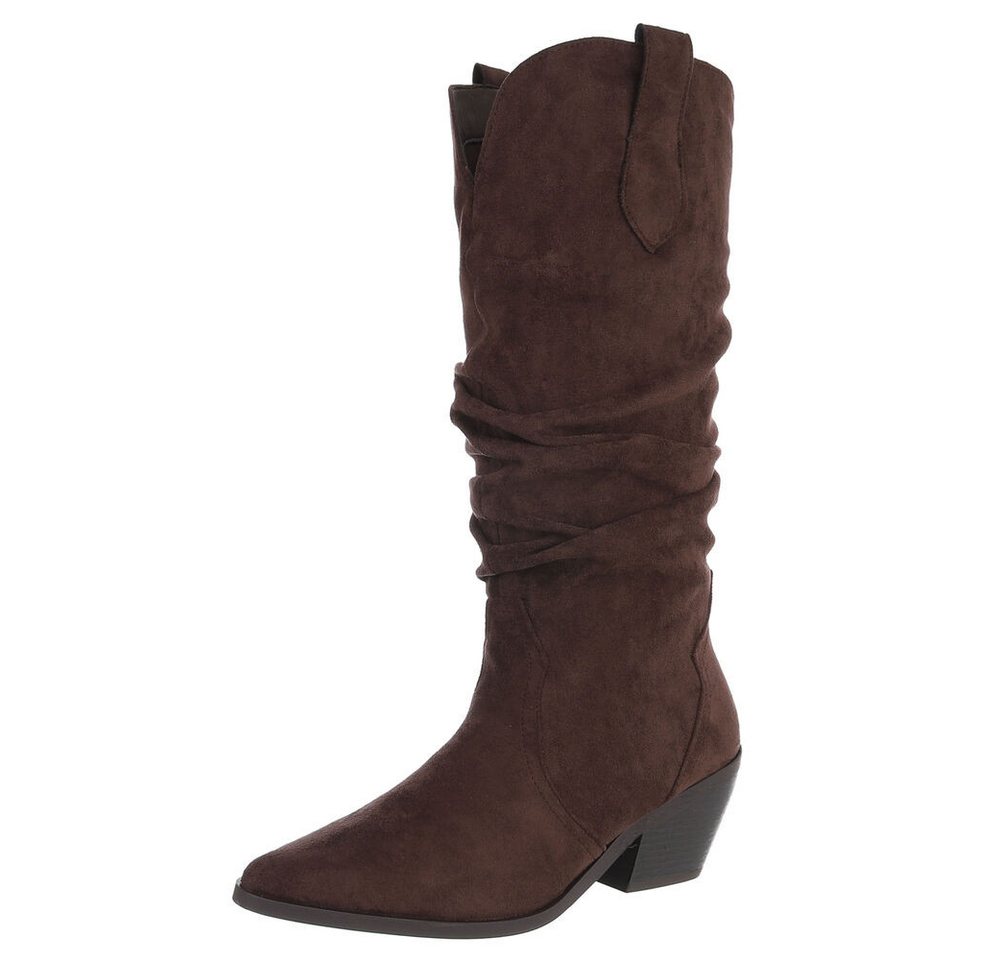 Ital-Design Damen Westernstiefel mit Blockabsatz und hohem Schaft Westernstiefel (92002459) Blockabsatz Stiefel in Braun