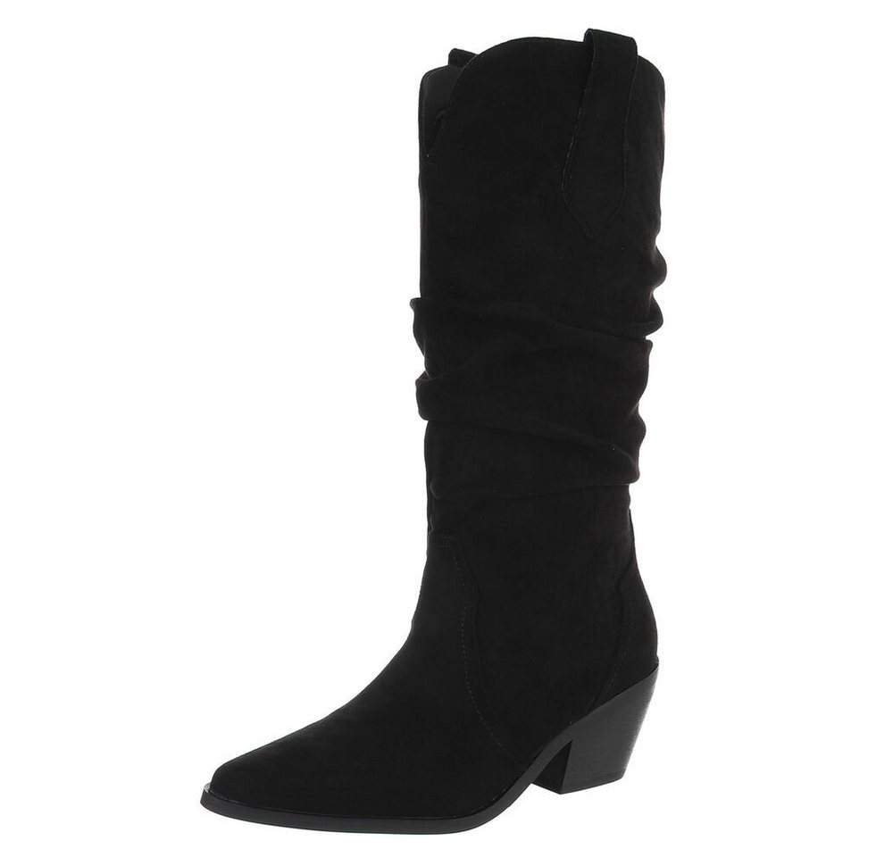Ital-Design Damen Westernstiefel mit Blockabsatz und hohem Schaft Westernstiefel (92002467) Blockabsatz Stiefel in Schwarz