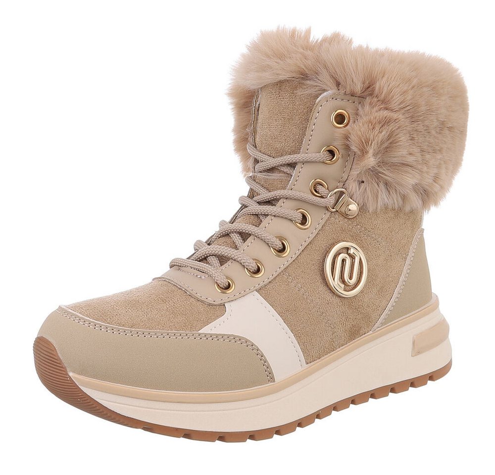 Ital-Design Damen Winterboots mit Futter und modischem Design Schnürstiefelette (90417750) Keilabsatz/Wedge Stiefeletten in Hellbraun