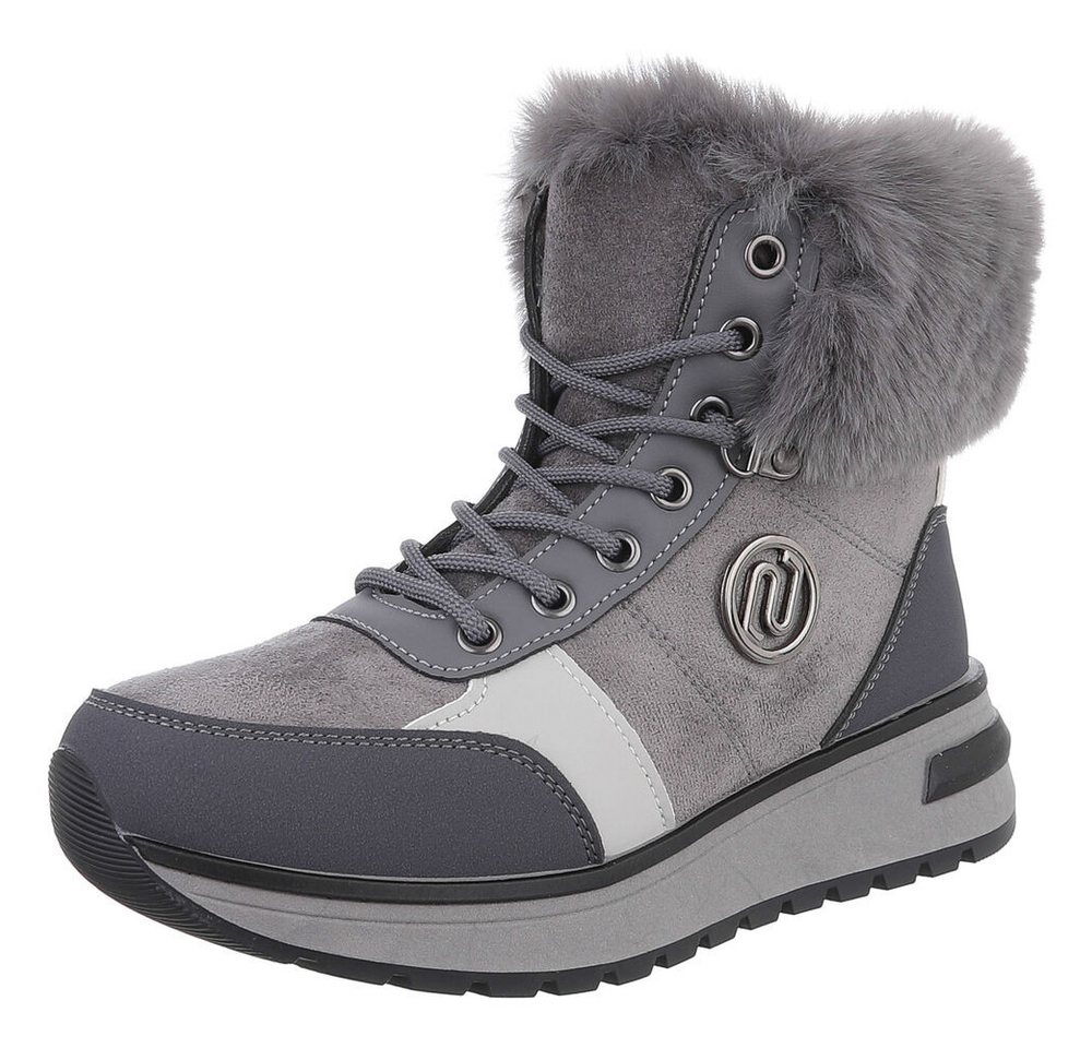 Ital-Design Damen Winterboots mit Futter und modischem Design Schnürstiefelette (90417756) Keilabsatz/Wedge Stiefeletten in Grau