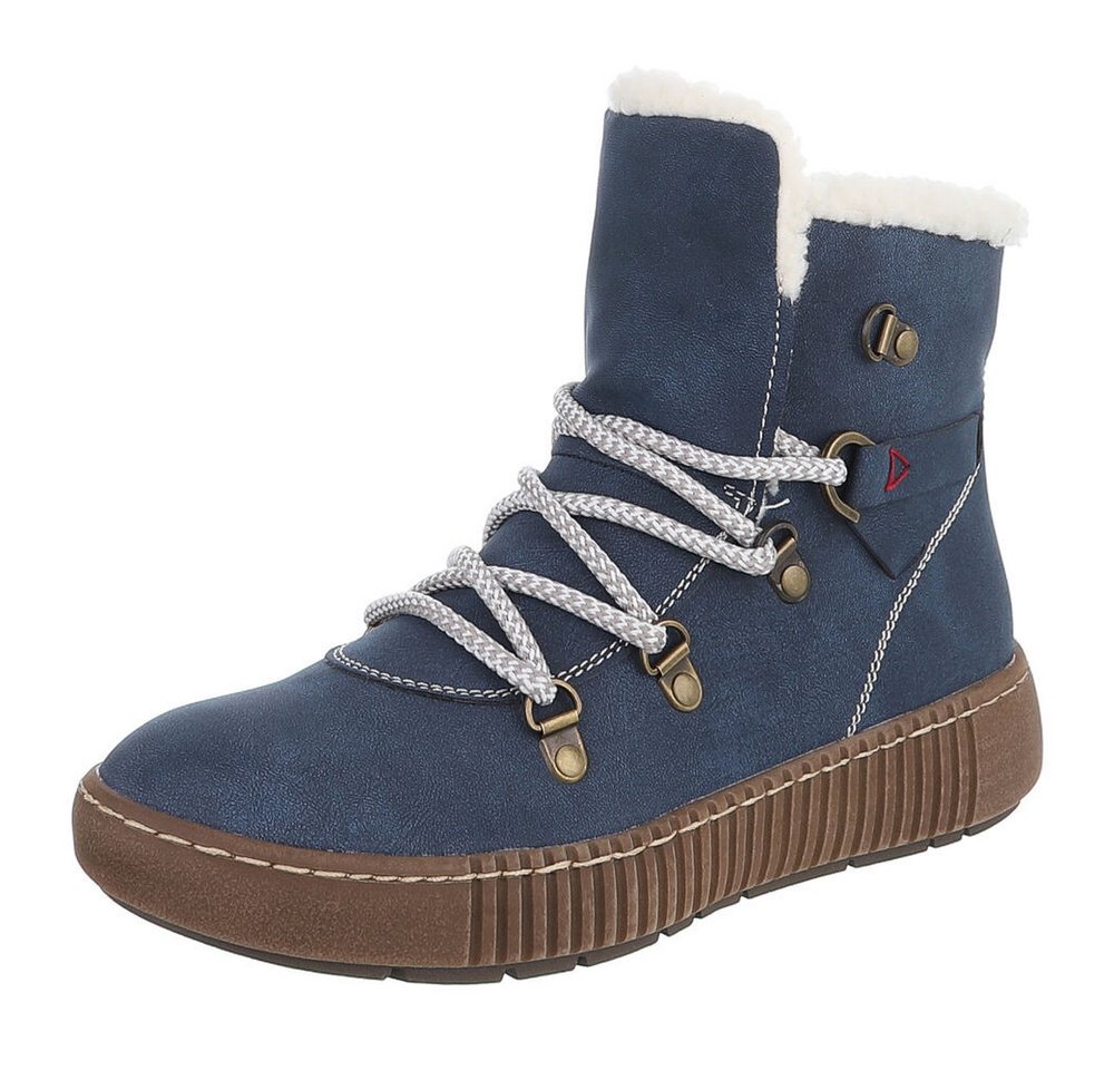 Ital-Design Damen Winterboots mit Futter und robuster Schnürung Snowboots (90827567) Flach Plateaustiefeletten in Blau