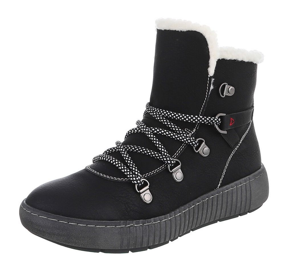Ital-Design Damen Winterboots mit Futter und robuster Schnürung Snowboots (90827570) Flach Plateaustiefeletten in Schwarz