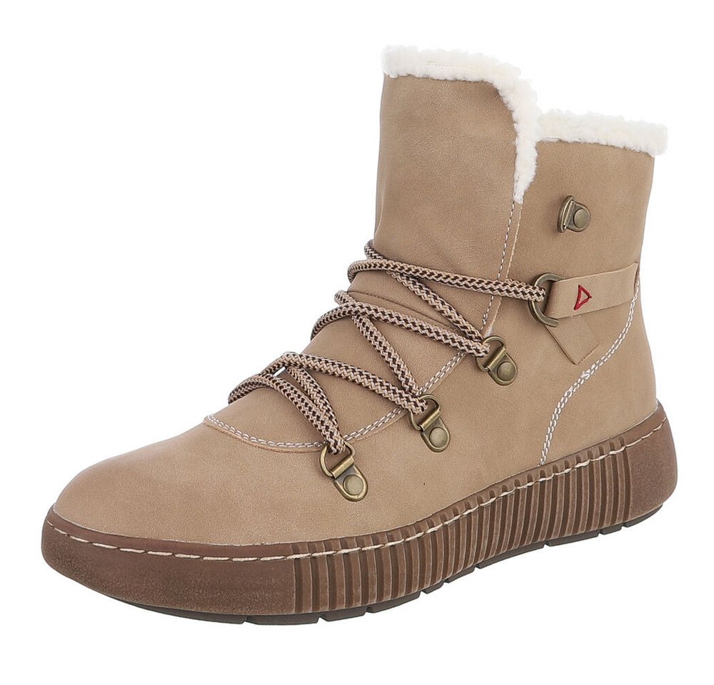 Ital-Design Damen Winterboots mit Futter und robuster Schnürung Snowboots (90827578) Flach Plateaustiefeletten in Beige