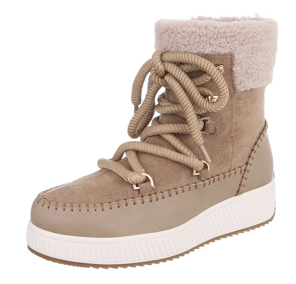 Ital-Design Damen Winterstiefel mit gefüttertem Schaft und rutschfester Sohle Stiefelette (90927458) Flach Plateaustiefeletten in Hellbraun