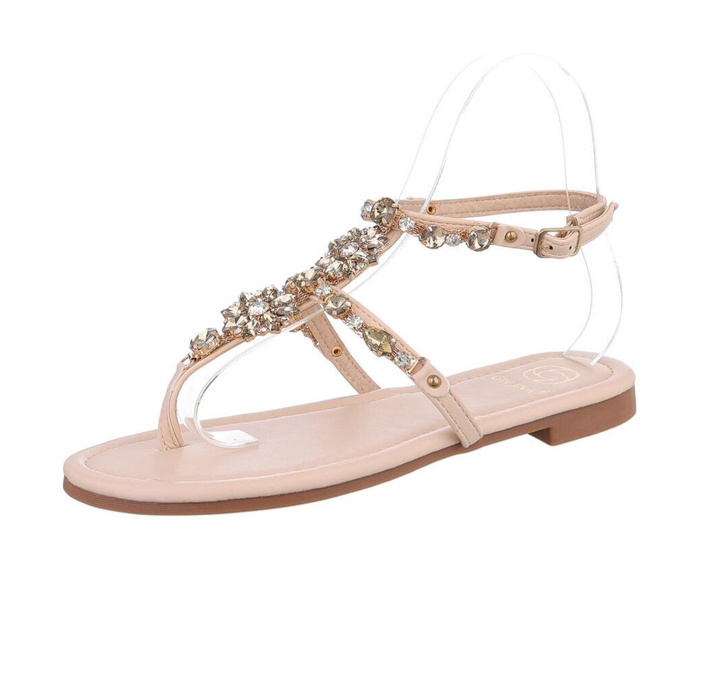 Ital-Design Damen Zehentrenner Freizeit Zehentrenner (86192808) Blockabsatz Riemchensandalen in Beige