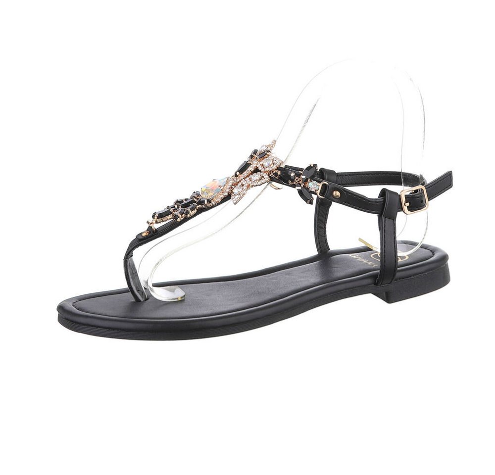 Ital-Design Damen Zehentrenner Freizeit Zehentrenner (86192834) Blockabsatz Riemchensandalen in Schwarz