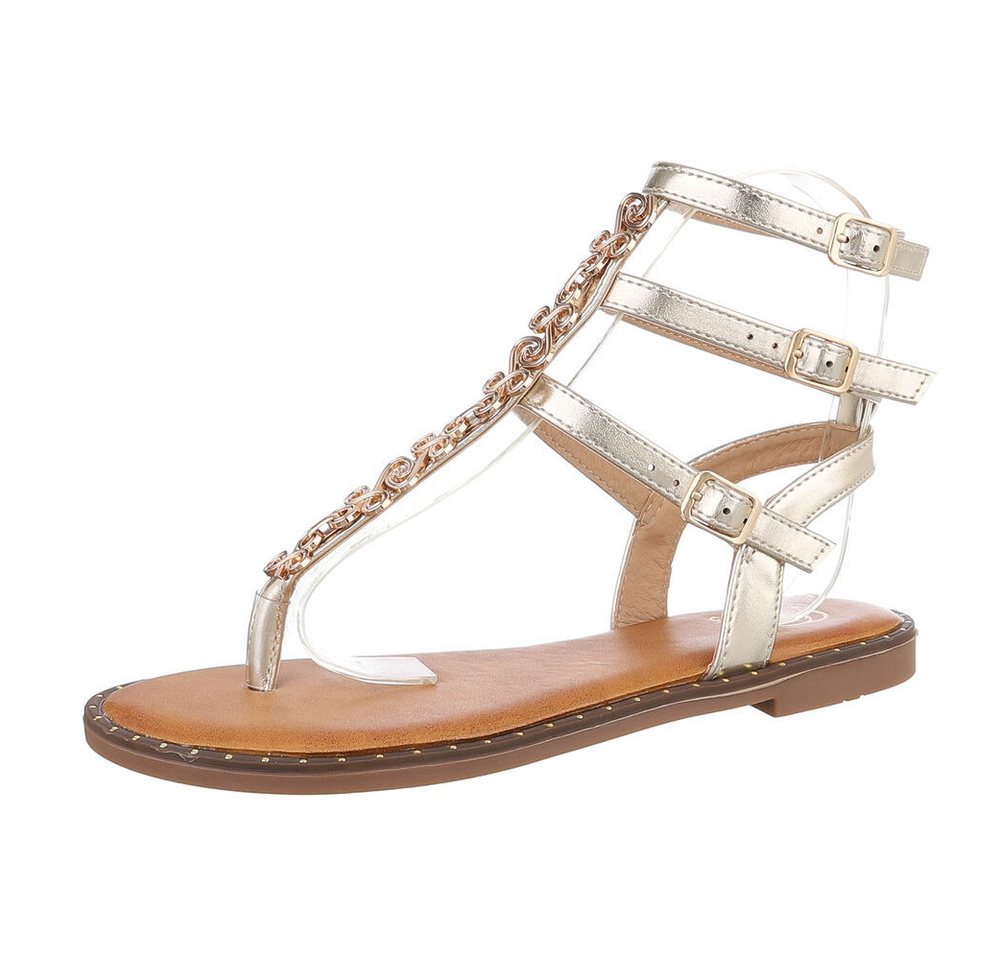 Ital-Design Damen Zehentrenner Freizeit Zehentrenner (86527147) Blockabsatz Riemchensandalen in Gold