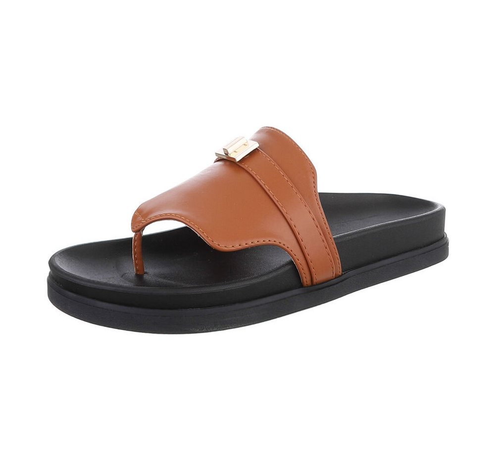 Ital-Design Damen Zehentrenner Freizeit Zehentrenner (86706383) Flach Zehentrenner in Camel