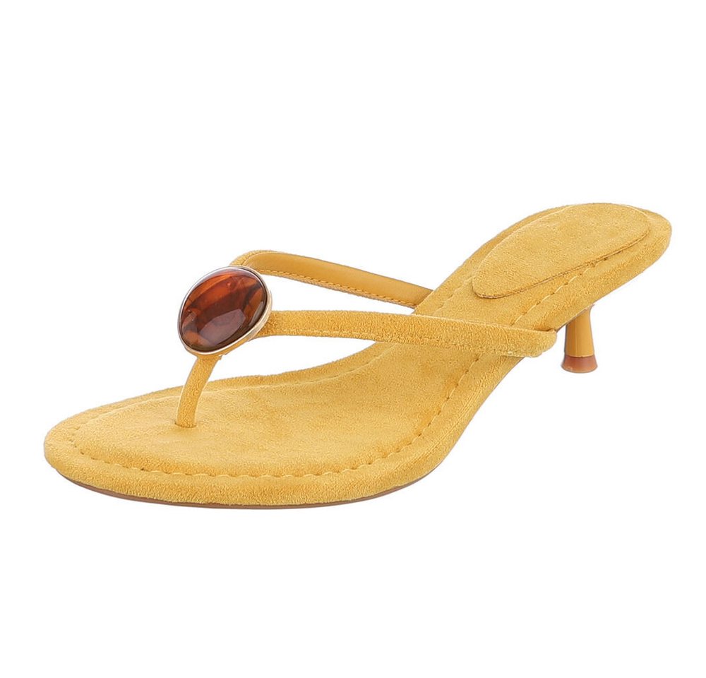 Ital-Design Damen Zehentrenner Pantolette mit Schmuckdetail und Absatz Zehentrenner (91848881) Pfennig-/Stilettoabsatz Sandalen & Sandaletten in Gelb