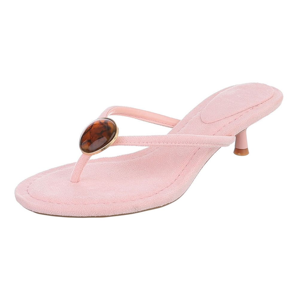 Ital-Design Damen Zehentrenner Pantolette mit Schmuckdetail und Absatz Zehentrenner (91848888) Pfennig-/Stilettoabsatz Sandalen & Sandaletten in Hellrosa