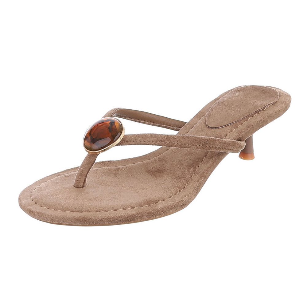 Ital-Design Damen Zehentrenner Pantolette mit Schmuckdetail und Absatz Zehentrenner (91848894) Pfennig-/Stilettoabsatz Sandalen & Sandaletten in Hellbraun
