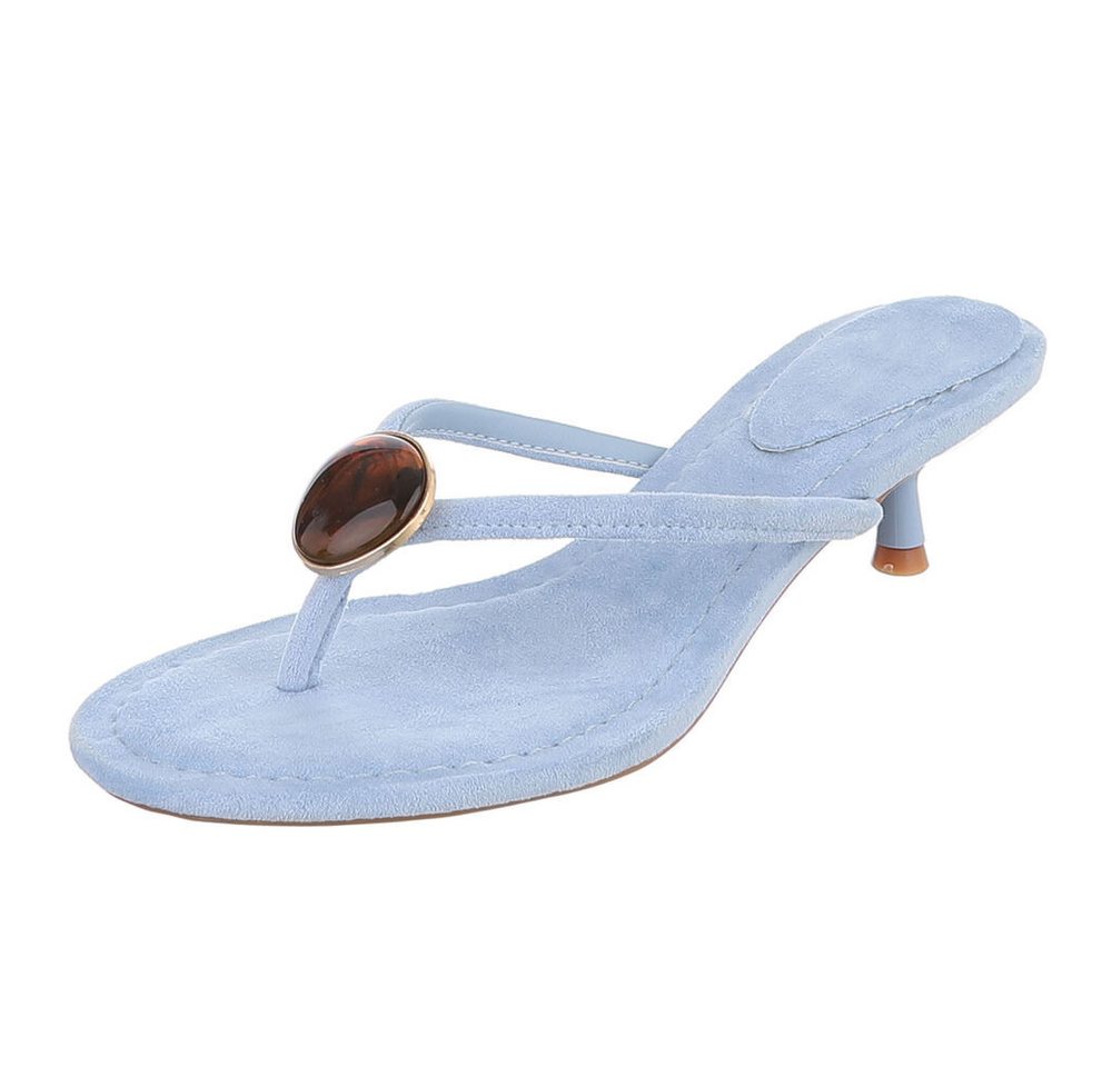 Ital-Design Damen Zehentrenner Pantolette mit Schmuckdetail und Absatz Zehentrenner (91848902) Pfennig-/Stilettoabsatz Sandalen & Sandaletten in Hellblau