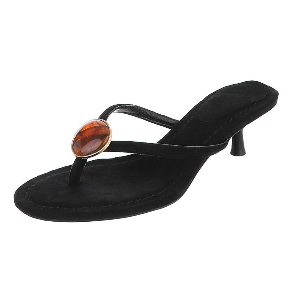 Ital-Design Damen Zehentrenner Pantolette mit Schmuckdetail und Absatz Zehentrenner (91848908) Pfennig-/Stilettoabsatz Sandalen & Sandaletten in Schwarz
