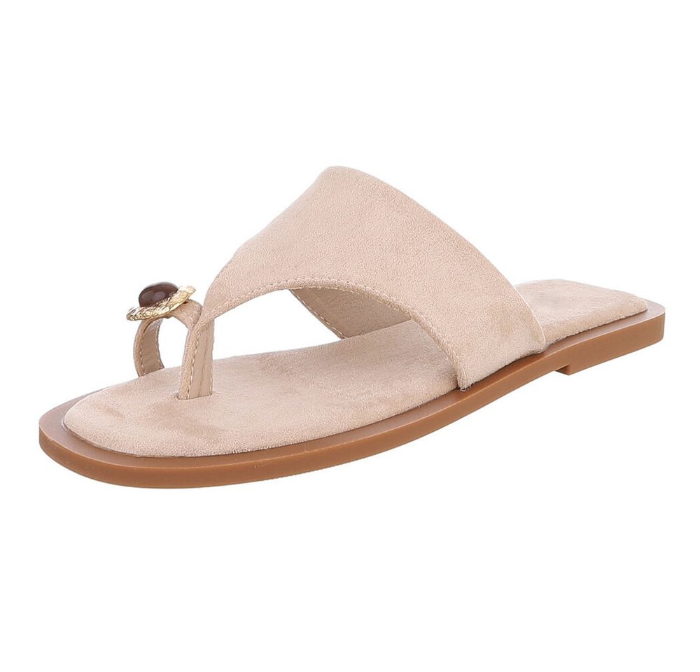 Ital-Design Damen Zehentrenner-Pantolette mit Schmuckdetail Zehentrenner (91742260) Blockabsatz Zehentrenner in Hellbraun
