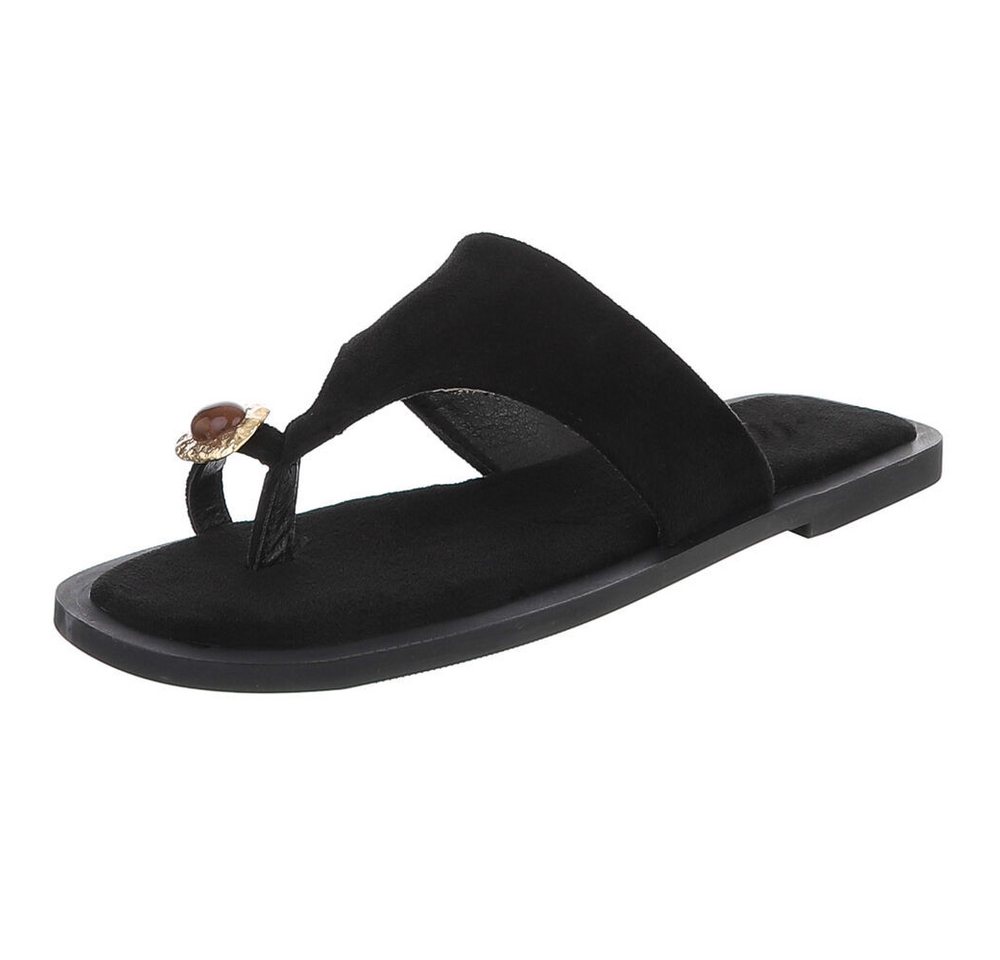Ital-Design Damen Zehentrenner-Pantolette mit Schmuckdetail Zehentrenner (91742272) Blockabsatz Zehentrenner in Schwarz