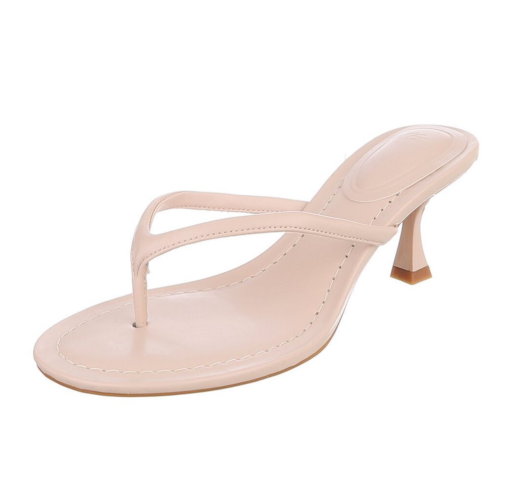 Ital-Design Damen Zehentrenner Sandale mit Absatz elegant Zehentrenner (91895535) Pfennig-/Stilettoabsatz Sandalen & Sandaletten in Beige