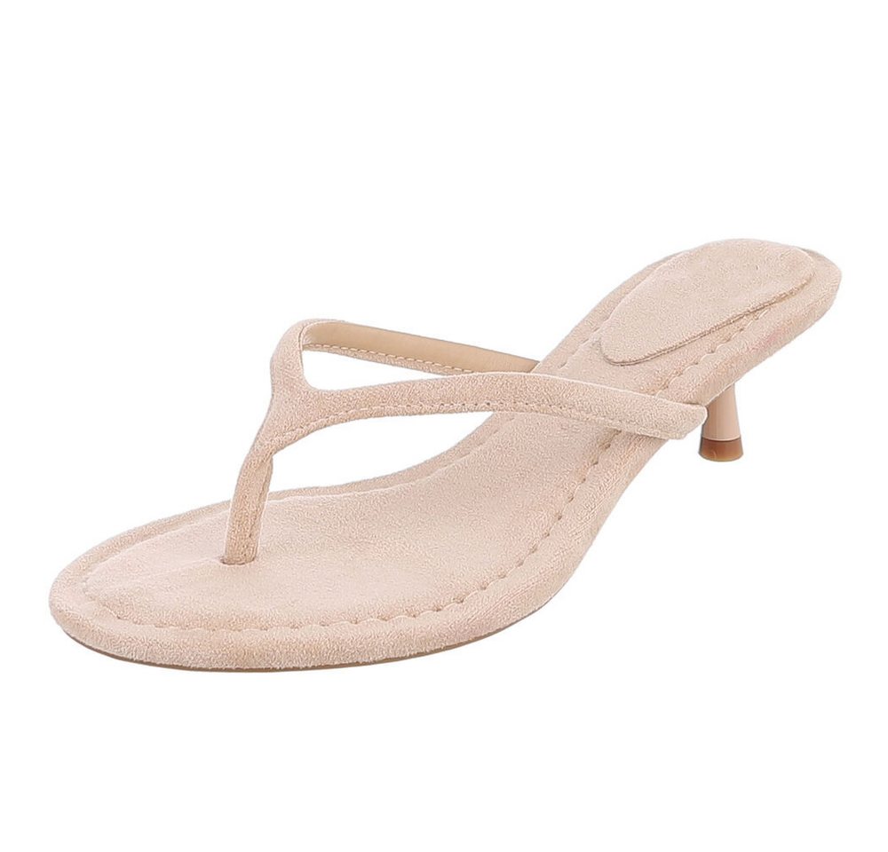 Ital-Design Damen Zehentrenner Sandalette mit Absatz für Sommer Zehentrenner (91849103) Pfennig-/Stilettoabsatz Sandalen & Sandaletten in Beige
