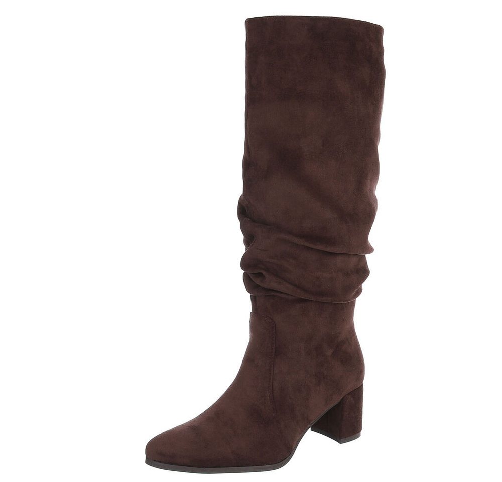 Ital-Design Damenstiefel kniehoch mit Blockabsatz und Raffungen Stiefel (92002419) Blockabsatz Stiefel in Braun