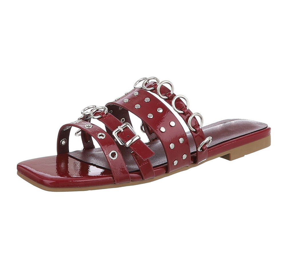 Ital-Design Designer-Sandalen mit Ringen und Nieten für Damen Pantolette (89542826) Blockabsatz Pantoletten in Weinrot