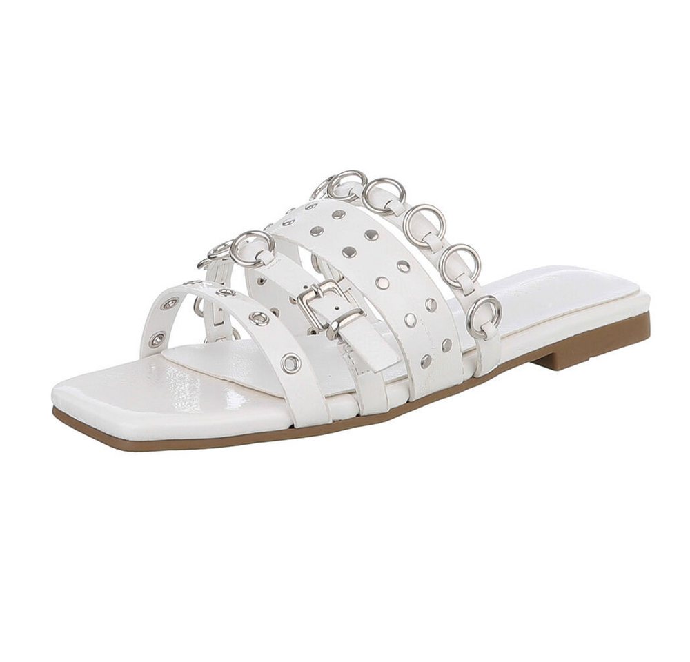Ital-Design Designer-Sandalen mit Ringen und Nieten für Damen Pantolette (89542830) Blockabsatz Pantoletten in Weiß