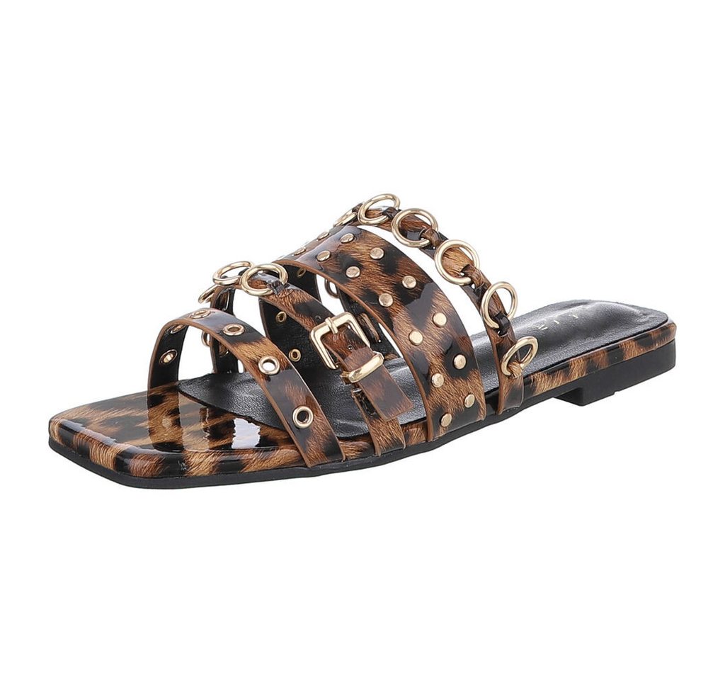 Ital-Design Designer-Sandalen mit Ringen und Nieten für Damen Pantolette (89542844) Blockabsatz Pantoletten in Braun