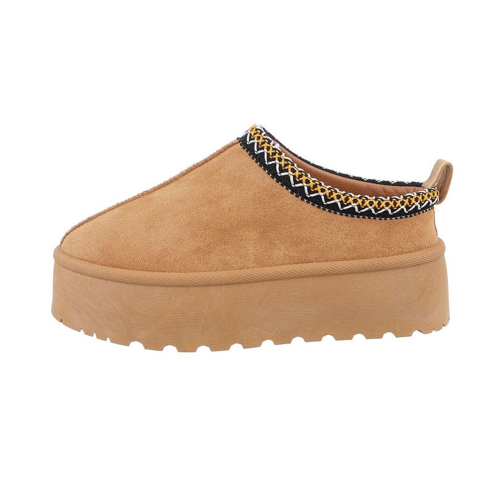 Ital-Design Die bequemen Plateau-Slipper Hausschuh (85244447) Flach Stiefeletten in Camel