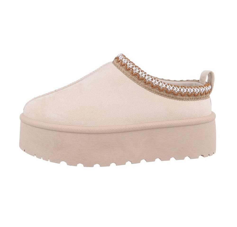 Ital-Design Die bequemen Plateau-Slipper Hausschuh (85856549) Flach Stiefeletten in Beige