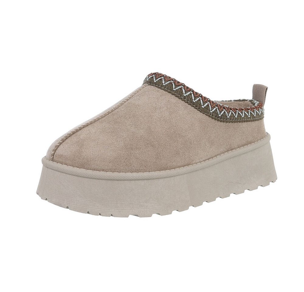 Ital-Design Die bequemen Plateau-Slipper Hausschuh (87475107) Flach Stiefeletten in Khaki