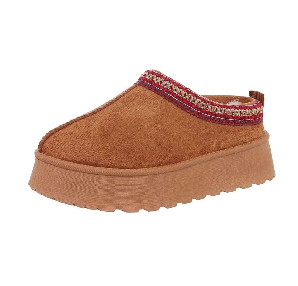 Ital-Design Die bequemen Plateau-Slipper Hausschuh (87475114) Flach Stiefeletten in Camel