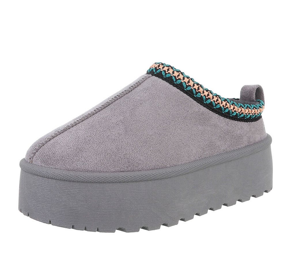 Ital-Design Die bequemen Plateau-Slipper Hausschuh (87740175) Flach Stiefeletten in Grau