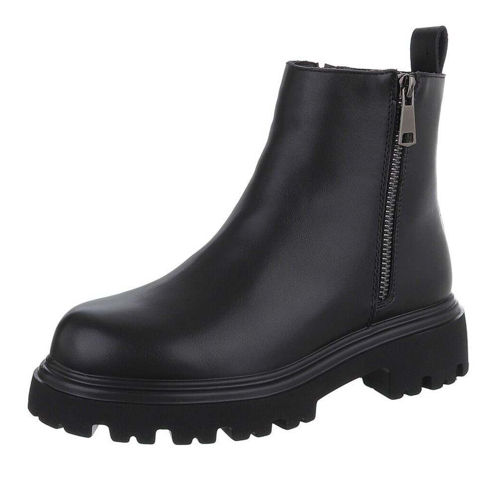 Ital-Design Echte Leder Boots mit Reißverschluss für Damen – Urban Style Plateaustiefelette (90648919) Blockabsatz Stiefeletten in Schwarz