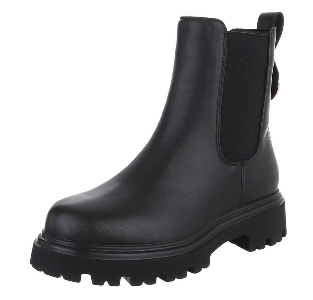 Ital-Design Echte Leder Chelsea-Boots mit Profilsohle für Damen Plateaustiefelette (90169356) Blockabsatz Stiefeletten in Schwarz