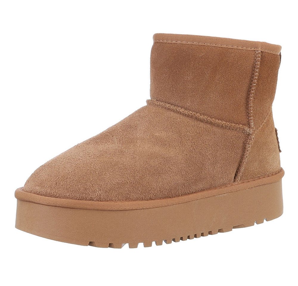 Ital-Design Echte Lederstiefel für Damen – Bequem und Stylish Snowboots (88519319) Flach Stiefeletten in Camel