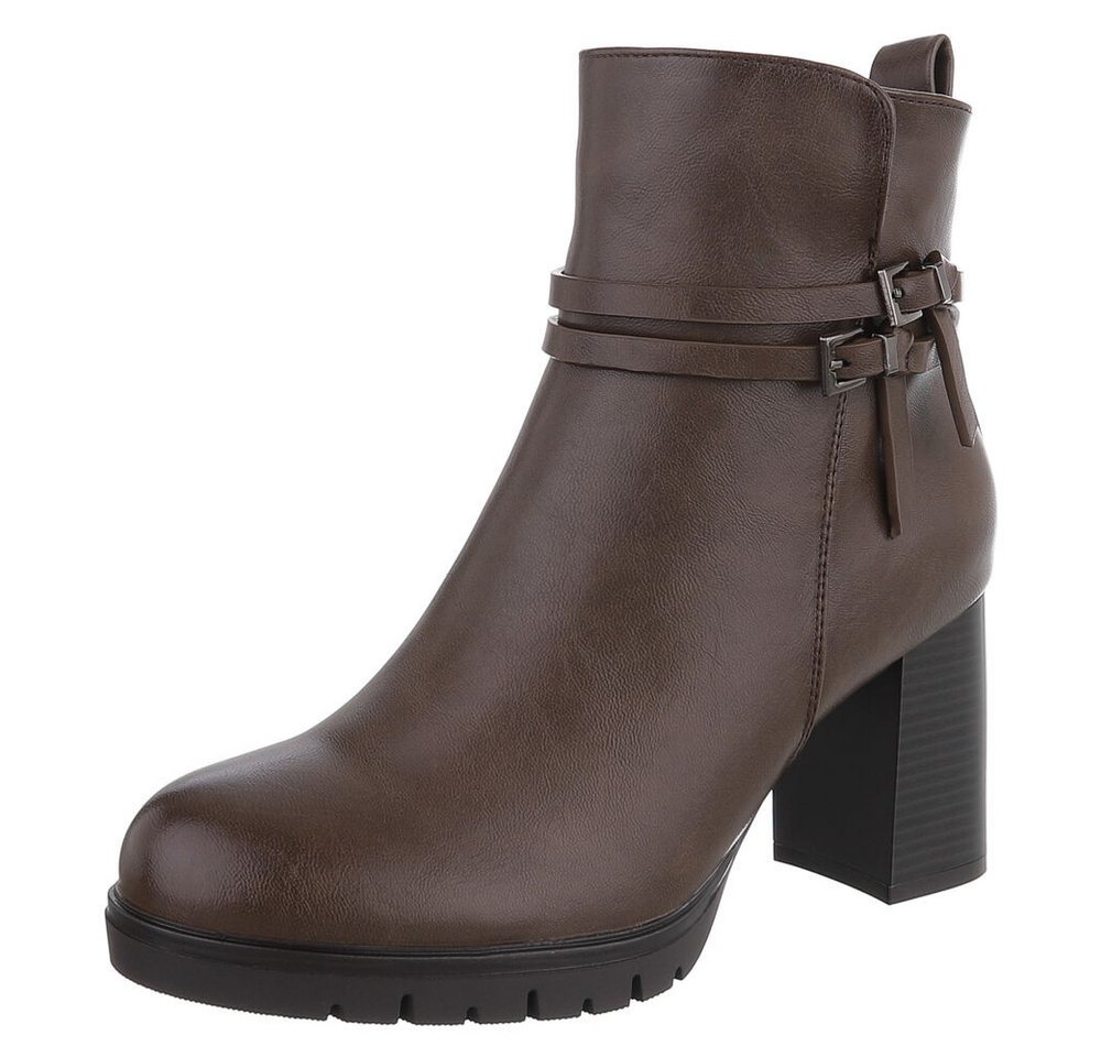 Ital-Design Elegante Absatzboots mit Riemchen und Schnallen High-Heel-Stiefelette (90514906) Blockabsatz Stiefeletten in Hellbraun