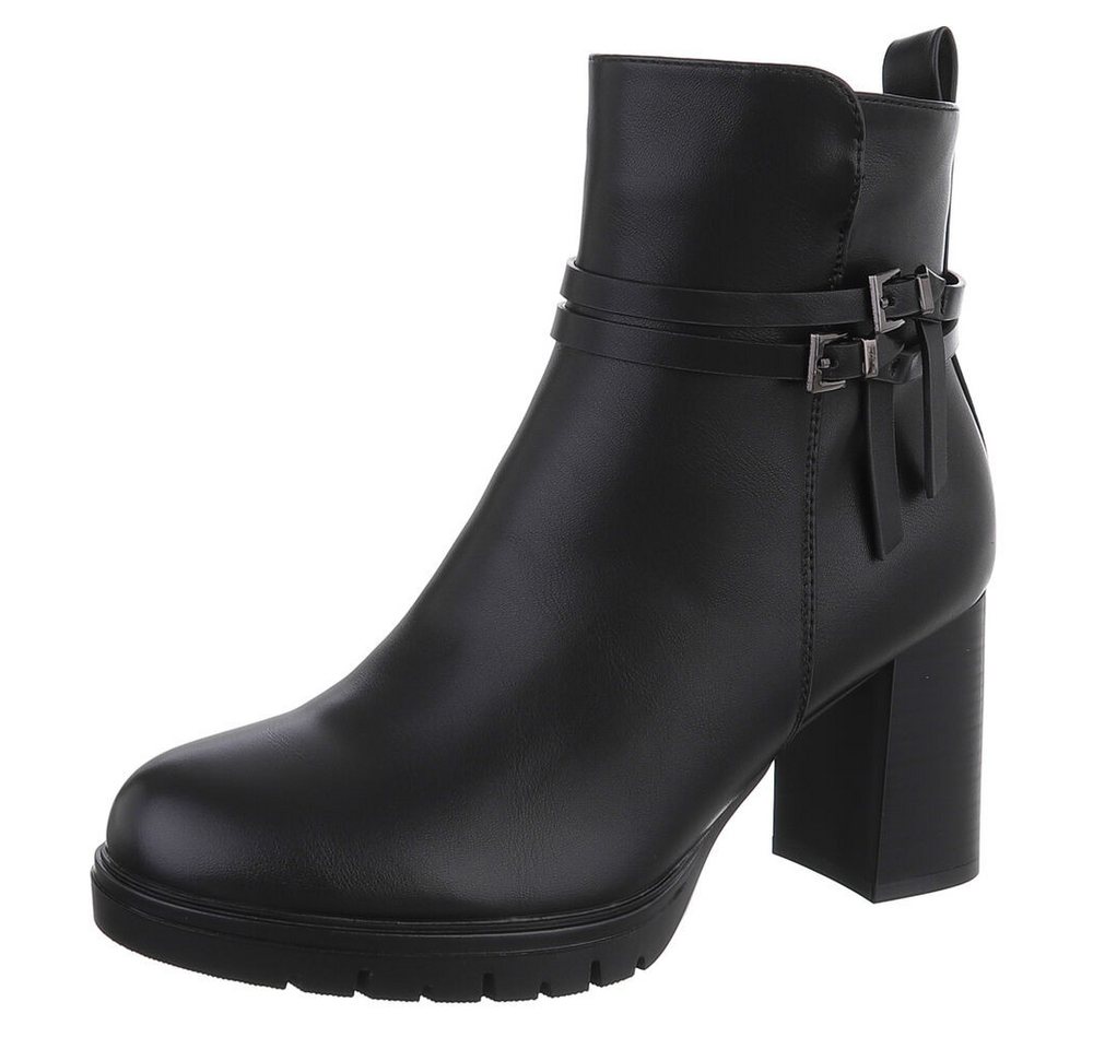Ital-Design Elegante Absatzboots mit Riemchen und Schnallen High-Heel-Stiefelette (90514911) Blockabsatz Stiefeletten in Schwarz