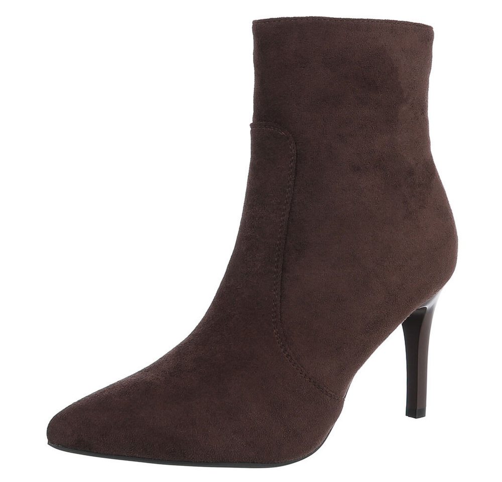 Ital-Design Elegante Ankle Boots für Damen mit hohem Absatz High-Heel-Stiefelette (90153139) Pfennig-/Stilettoabsatz Stiefeletten in Braun