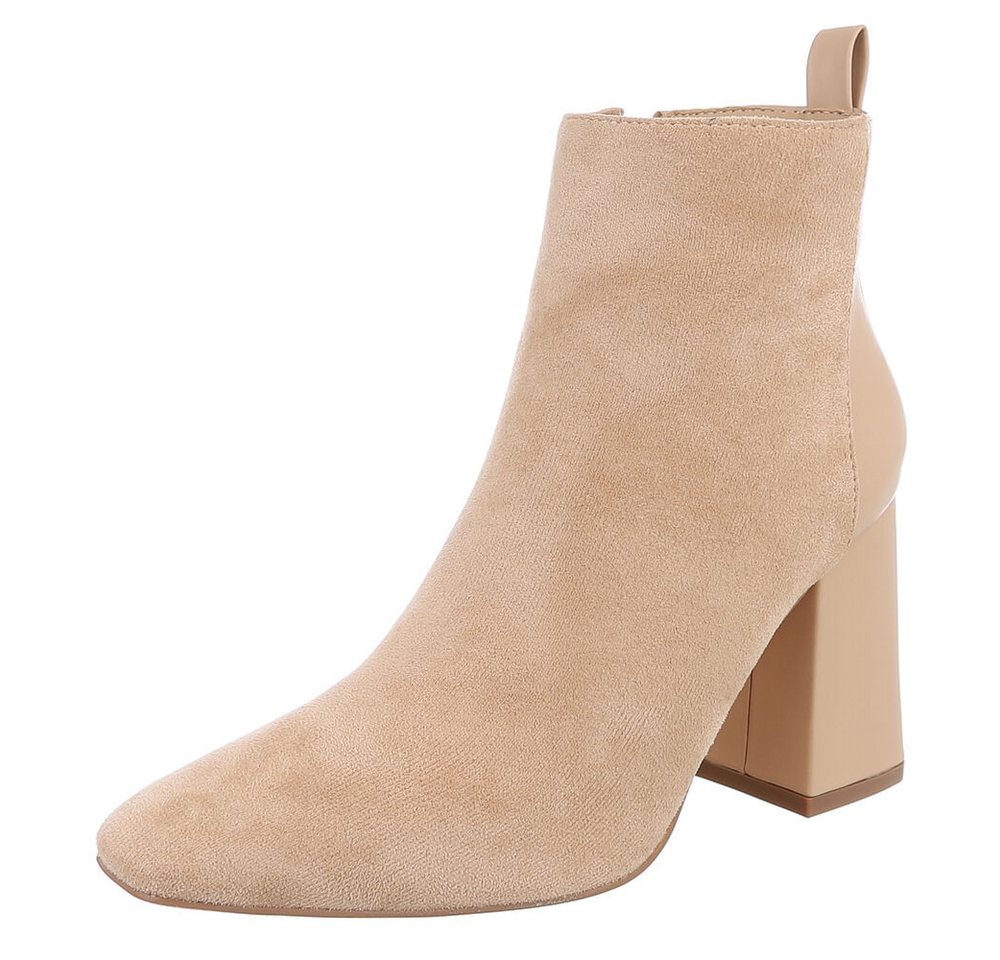 Ital-Design Elegante Ankle Boots mit Blockabsatz für Damen High-Heel-Stiefelette (90542792) Blockabsatz Stiefeletten in Beige