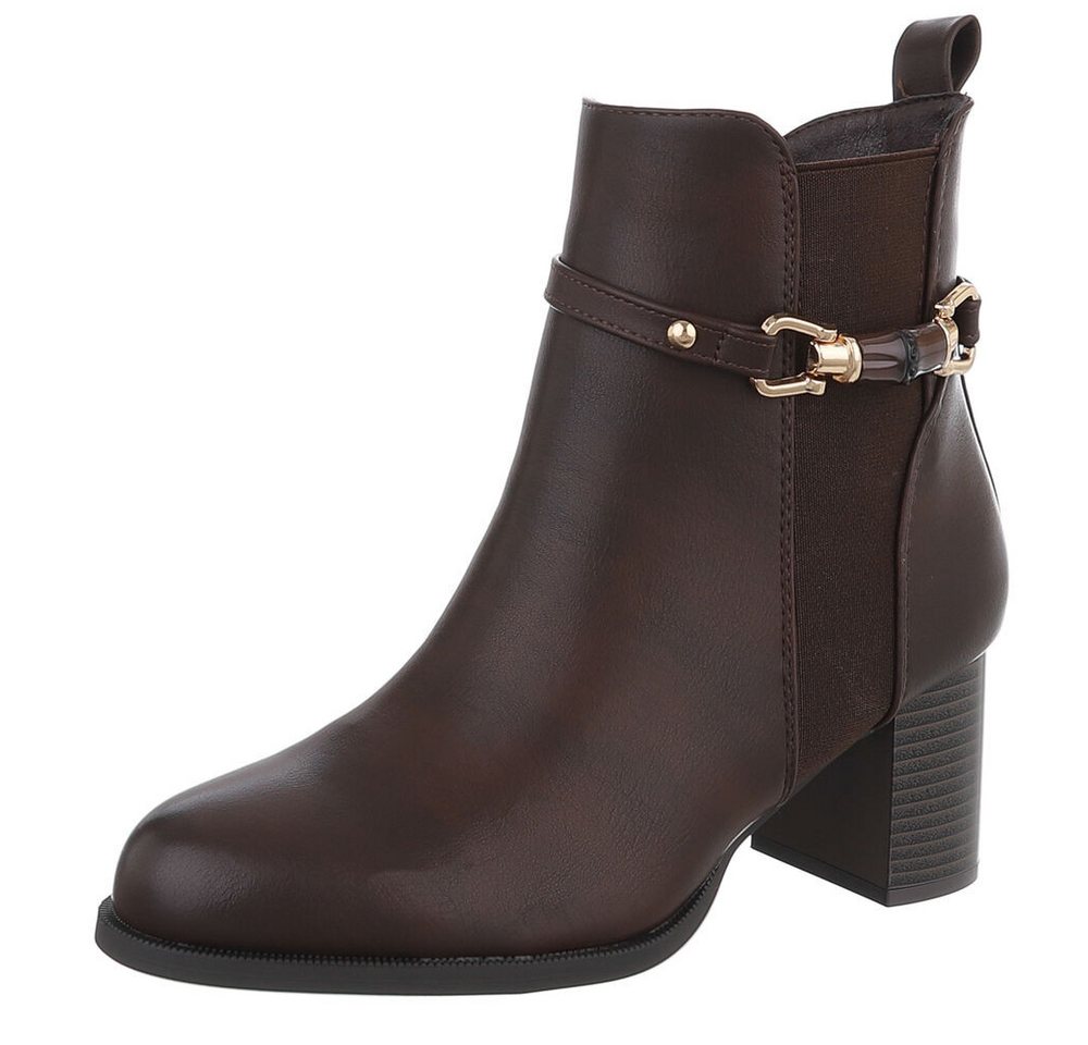 Ital-Design Elegante Ankle Boots mit Blockabsatz und dekorativem Verschluss Stiefelette (90109909) Blockabsatz Stiefeletten in Braun