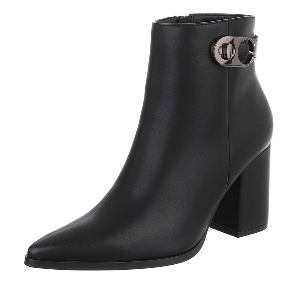 Ital-Design Elegante Ankle Boots mit Blockabsatz und seitlicher Schnalle High-Heel-Stiefelette (90927485) Blockabsatz Stiefeletten in Schwarz