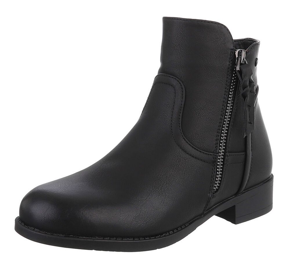 Ital-Design Elegante Ankle-Boots mit Reißverschluss für Damen Stiefelette (90514841) Blockabsatz Flache Stiefeletten in Schwarz