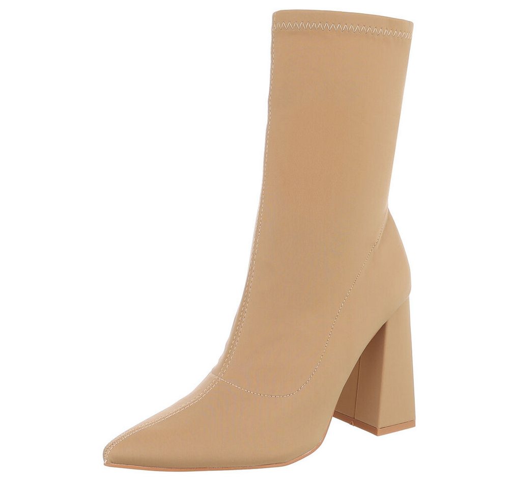 Ital-Design Elegante Blockabsatz-Stiefeletten für Damen, komfortabel und stylish High-Heel-Stiefelette (89929917) Blockabsatz Stiefeletten in Hellbraun