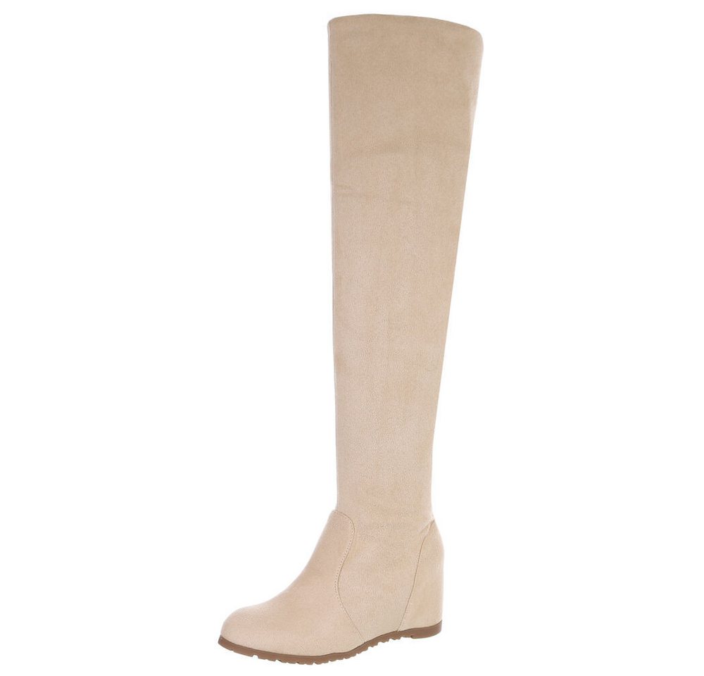 Ital-Design Elegante Chelsea-Boots für Damen mit modernen Details Overkneestiefel (90851867) Keilabsatz/Wedge Stiefel in Beige