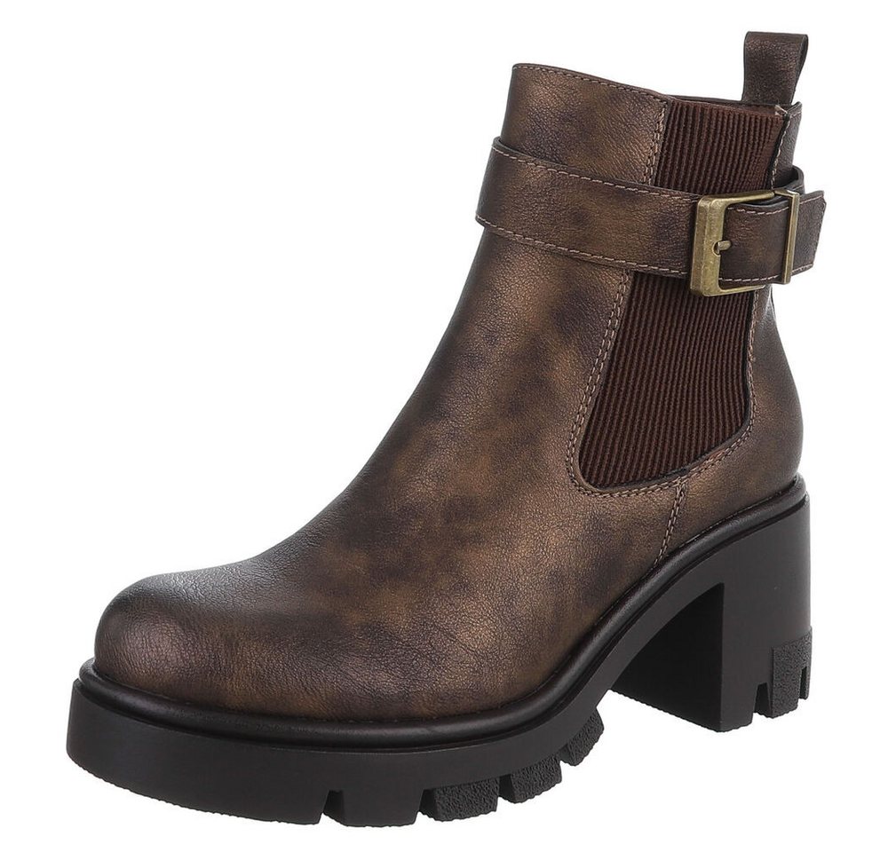 Ital-Design Elegante Chelsea Boots mit Blockabsatz für Damen Plateaustiefelette (90726873) Blockabsatz Stiefeletten in Bronze