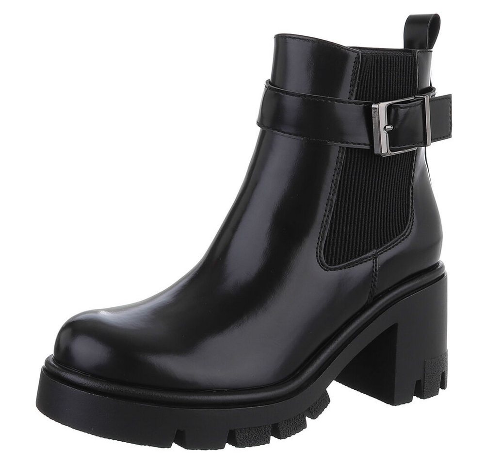 Ital-Design Elegante Chelsea Boots mit Blockabsatz für Damen Plateaustiefelette (90726880) Blockabsatz Stiefeletten in Schwarz