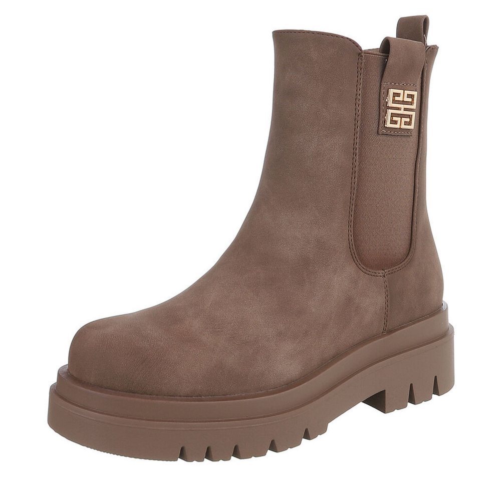 Ital-Design Elegante Chelsea Boots mit komfortabler Sohle für Damen Plateaustiefelette (90598521) Blockabsatz Stiefeletten in Hellbraun